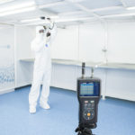 cleanroom particle counter in use