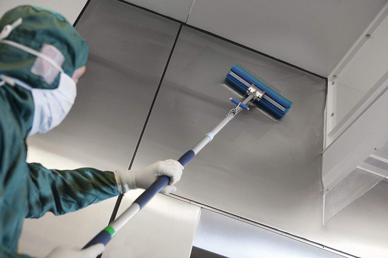 Cleaning Panel in Cleanroom with Extended Mop Handles