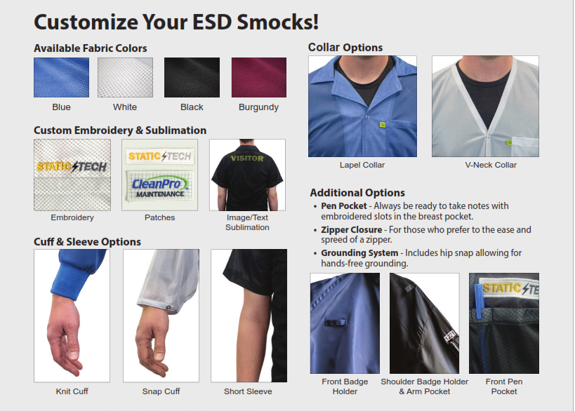Customized ESD Smock Options