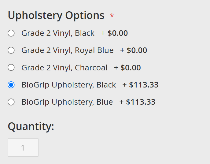choose biogrip under "upholstery options"