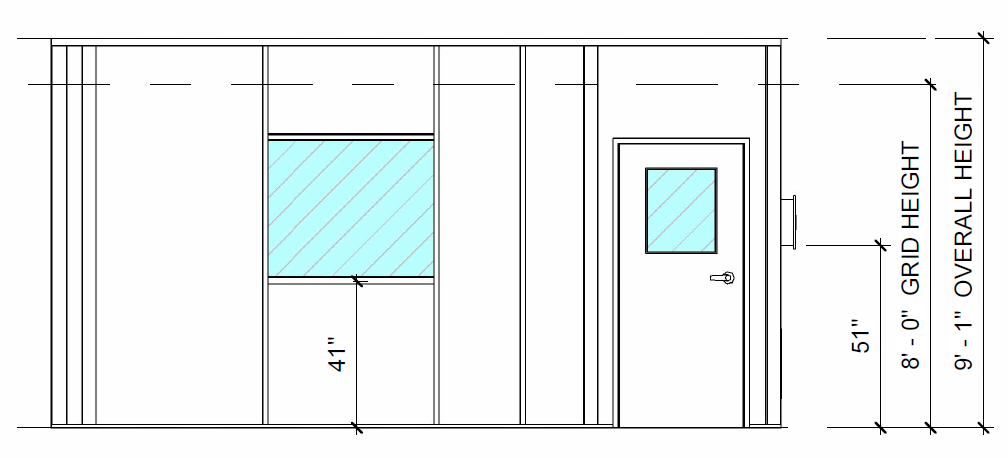 A line drawing illustrating the limited vertical clearance available to build the cleanroom.